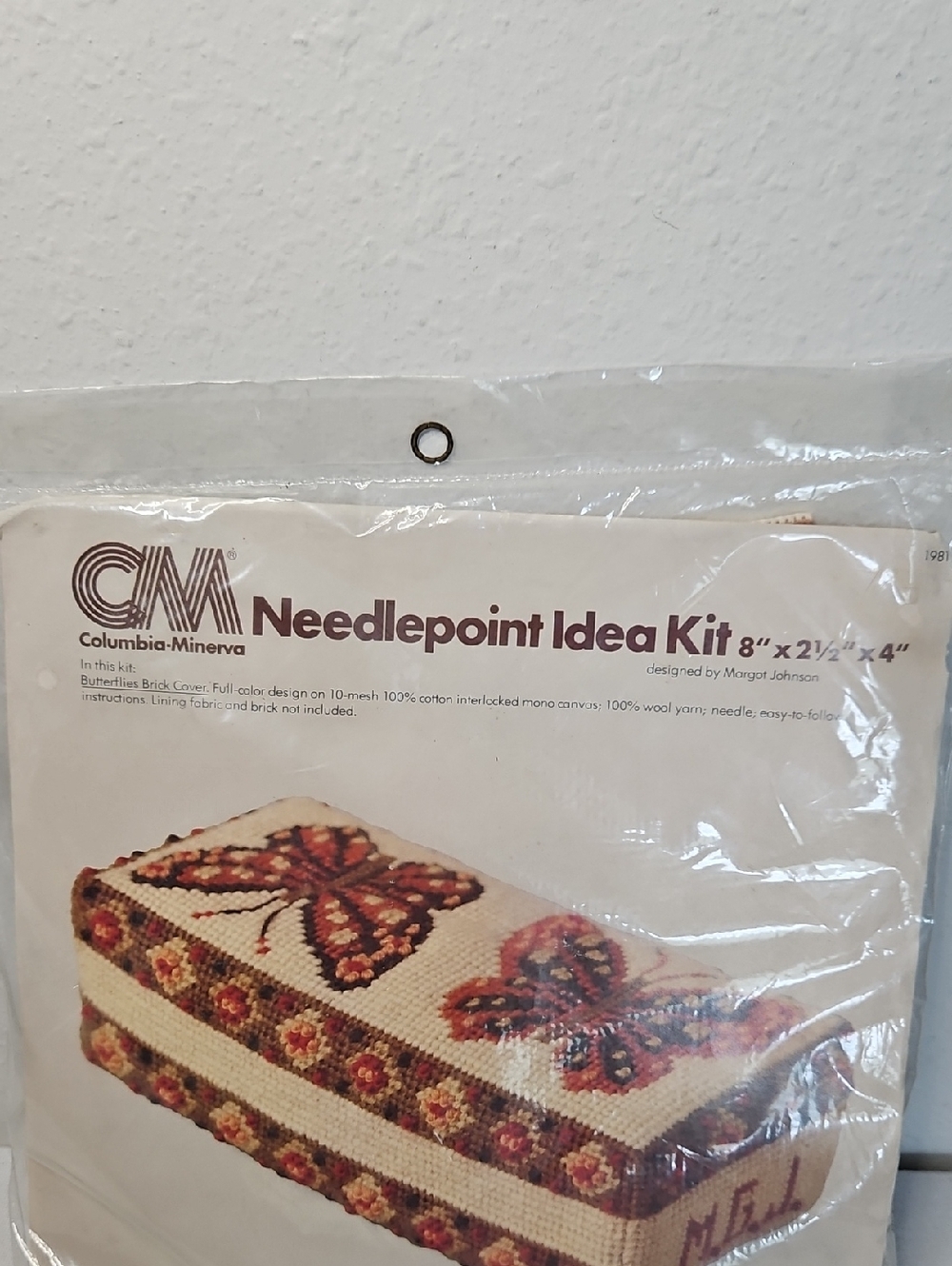 Vintage CM Needlepoint Idea Kit - Butterfly Box Design in Cream & Brown